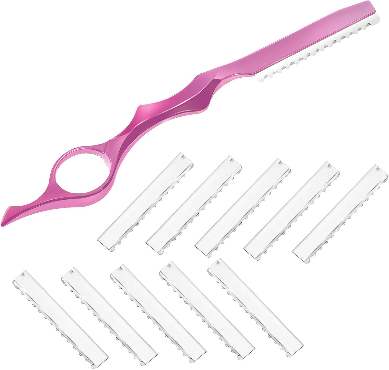 Mudder 11 pieces hair razors kit front view showing pink styling tool and stainless steel blades
