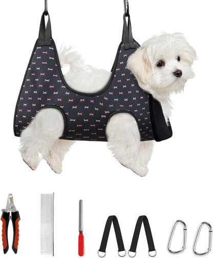 Supet Dog Grooming Hammock Harness for Dogs Cats, Relaxation Pet Nail Clipper Hammock, Restraint Dog & Small Animal Leashes Sling for Groomingk for Nail Trimming (Coral Blue, S) - Image 14