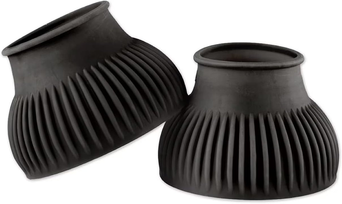 Classic Equine SmartEquine horse bell boots front view showing black rubber ribbed design