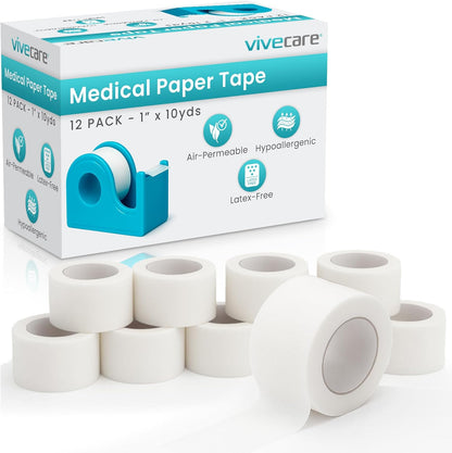 Vive Care Medical Paper Tape front view of blue dispenser roll for secure surgical wound care.