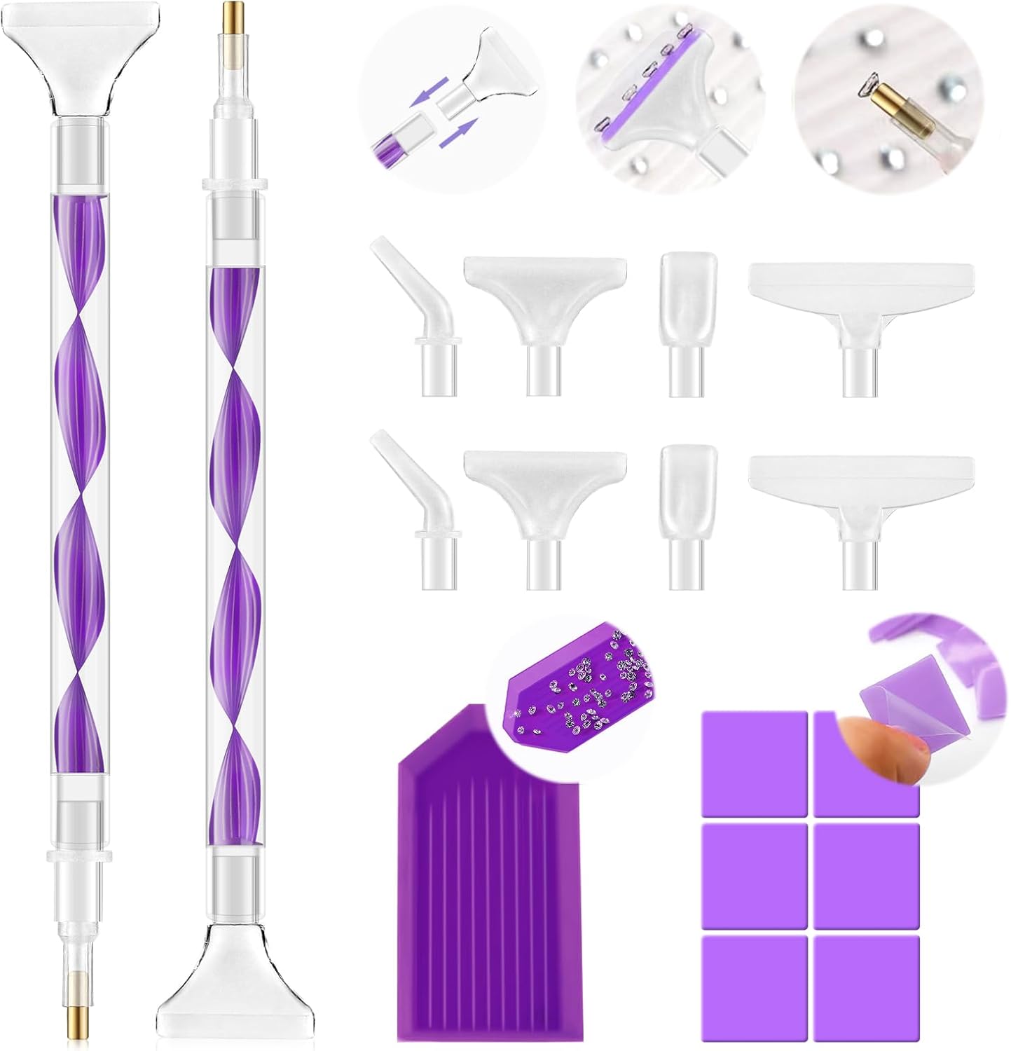 Eudaicful Rhinestone Picker Tool Kit front view with purple handles