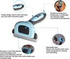Side profile of blue Petgle cat grooming brush with ergonomic handle