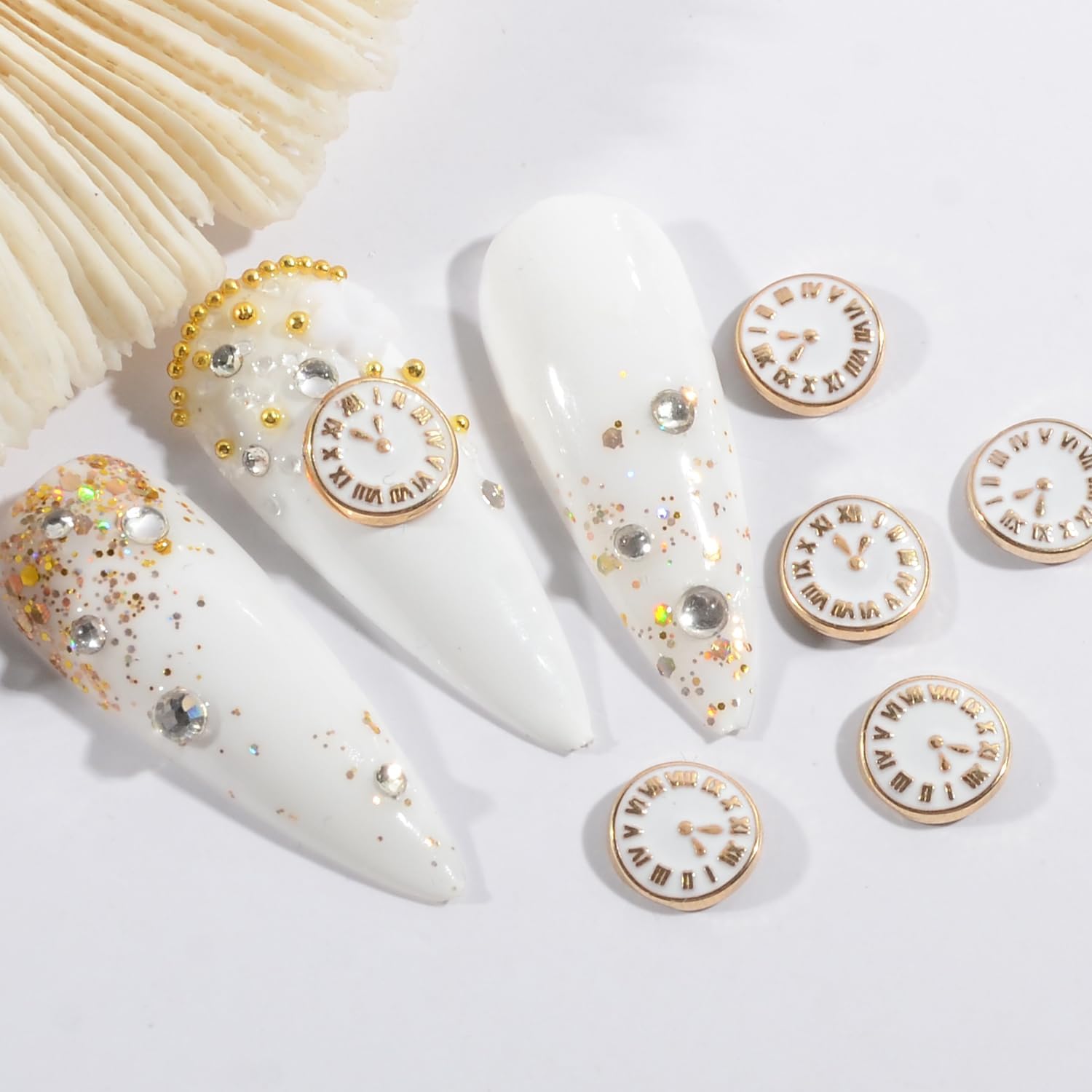 Qimyar 50PCS 3D Vintage Clock Nail Charms front view