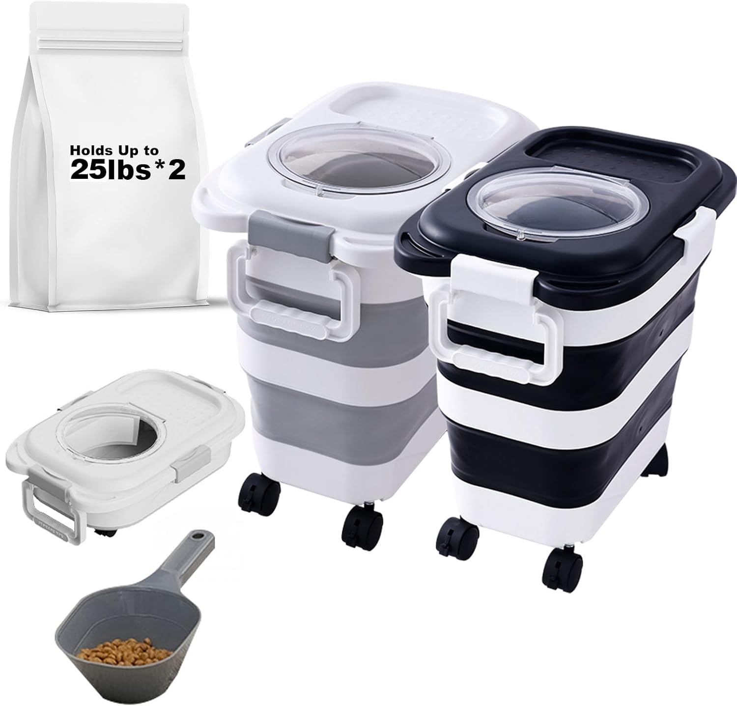 SEWIU Dog Food Storage Container Up to 2pack*20LB,Collapsible Dog Food Container with Travel Silicone Bowl and Scoop for Dog/Cat/Bird Food/Cat litter,Keep Dry Food Fresh,Easy to Move. - Image 9