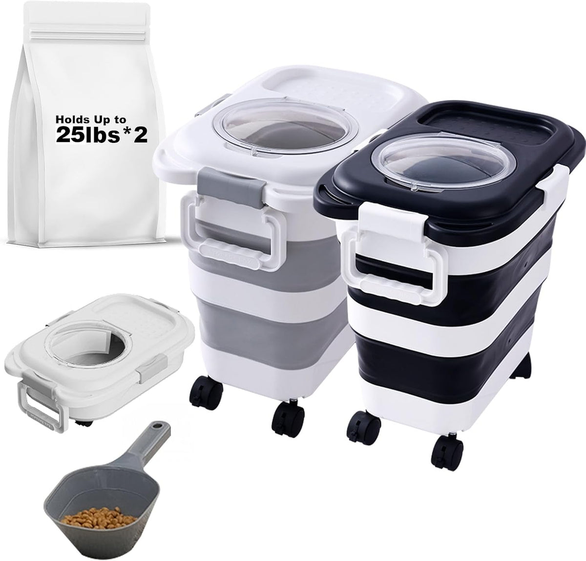 SEWIU Dog Food Storage Container Up to 2pack*20LB,Collapsible Dog Food Container with Travel Silicone Bowl and Scoop for Dog/Cat/Bird Food/Cat litter,Keep Dry Food Fresh,Easy to Move. - Image 9