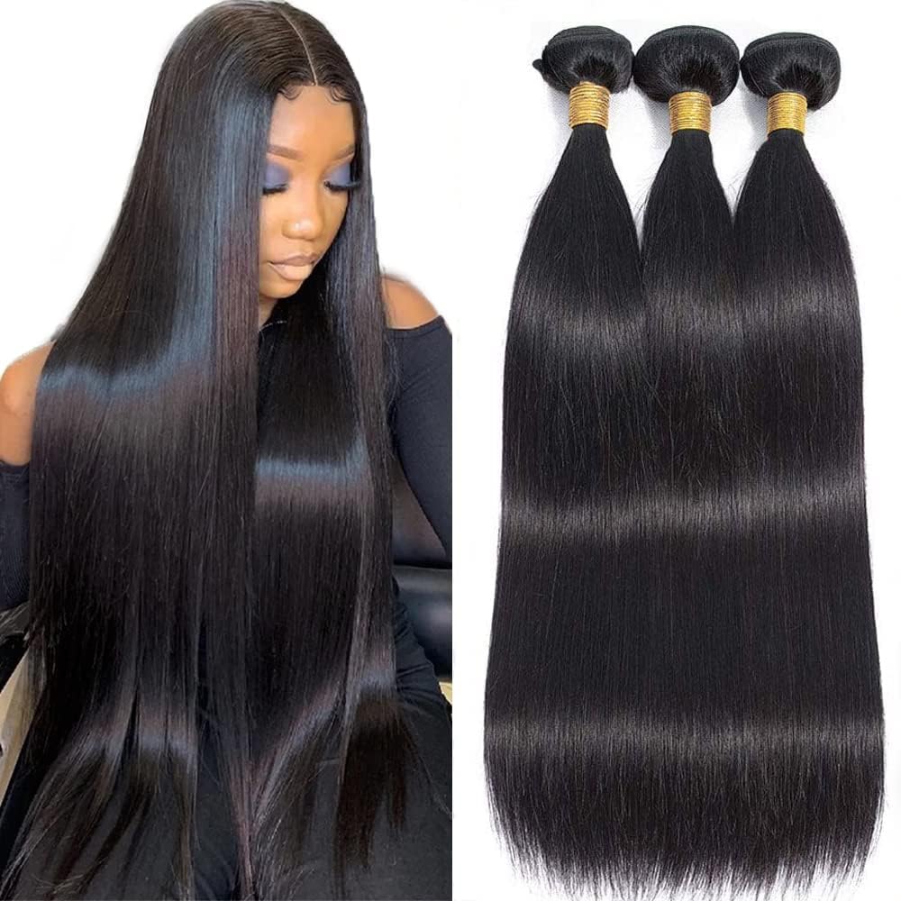 CLAROLAIR 10A Brazilian Straight Human Hair Bundles front view showcasing natural black texture.