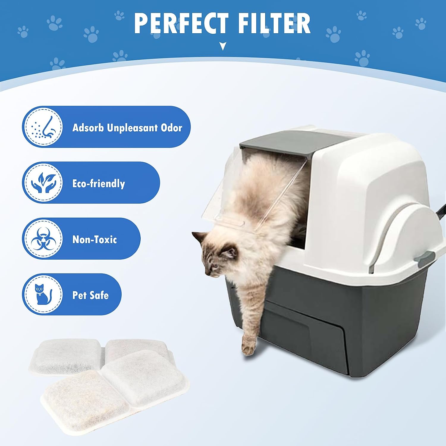 Twelve pack of pet safe odor reducing carbon filter inserts displayed flat.