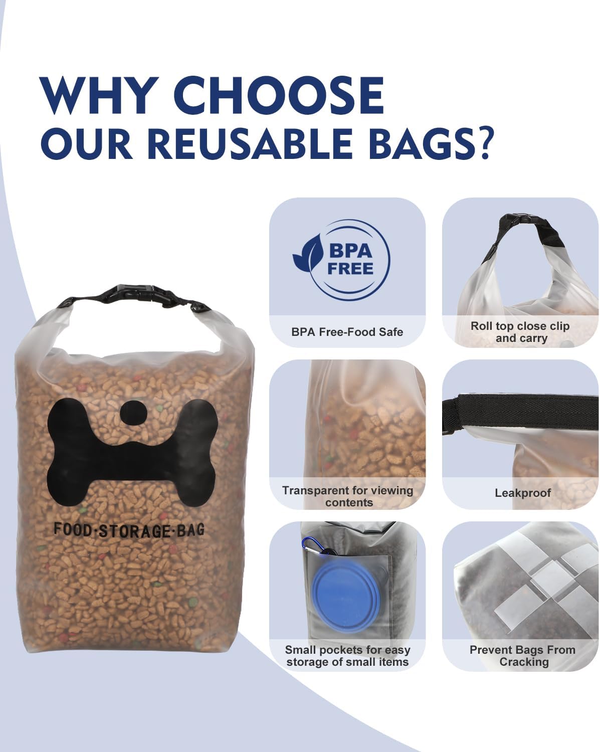 Anvs pet food bag and two collapsible travel bowls