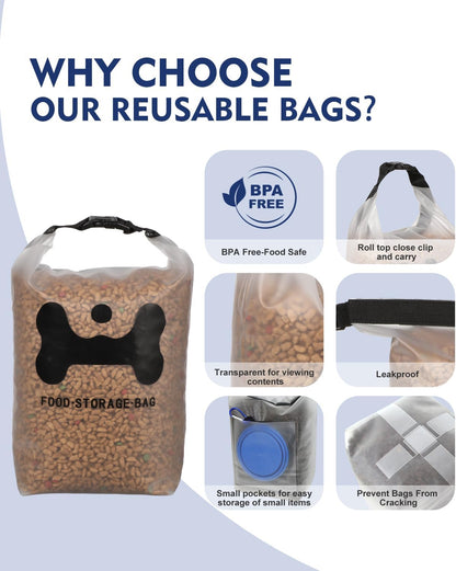 Anvs pet food bag and two collapsible travel bowls