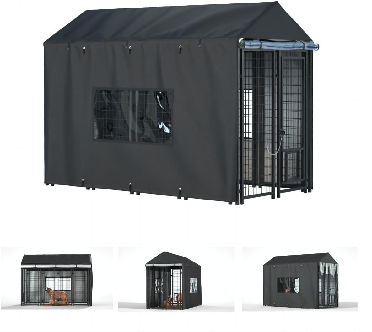 All weather pet kennel insulation fabric showing secure roof and side coverage