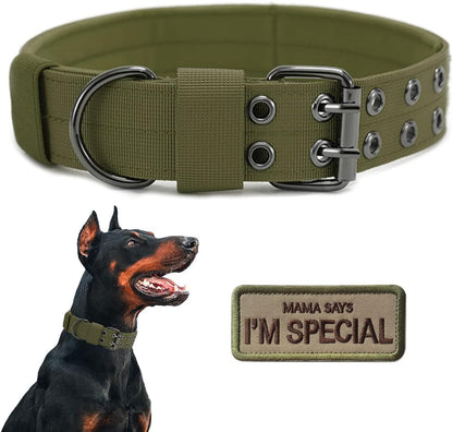 Tactical Dog Collar Military Adjustable Dog Collars Soft Nylon Training Collar with Patch Heavy Duty Metal Buckle Collars for Medium Large Dogs (Black, L) - Image 11