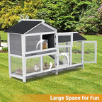 Garvee 63 in Bunny Hutch Indoor Bunny Cage, with 3 Leak-Proof Removable Trays, Wooden Waterproof Roof Rabbit Hutch Indoor/Outdoor, 2-Tier Bunny House/Chicken Coop, Gray and Black - Image 7