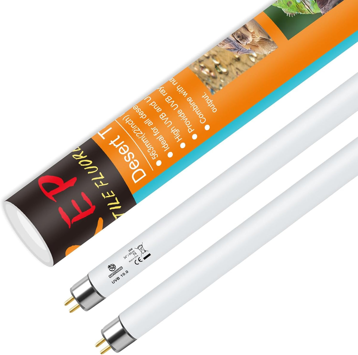 REPTI HOME T5 UVB Reptile Light 24 Watt front view of the premium twin pack box packaging.