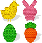 JoFAN 4 Pack Easter Fidget Sensory Pop Toys front view showing bunny carrot chick and egg shapes