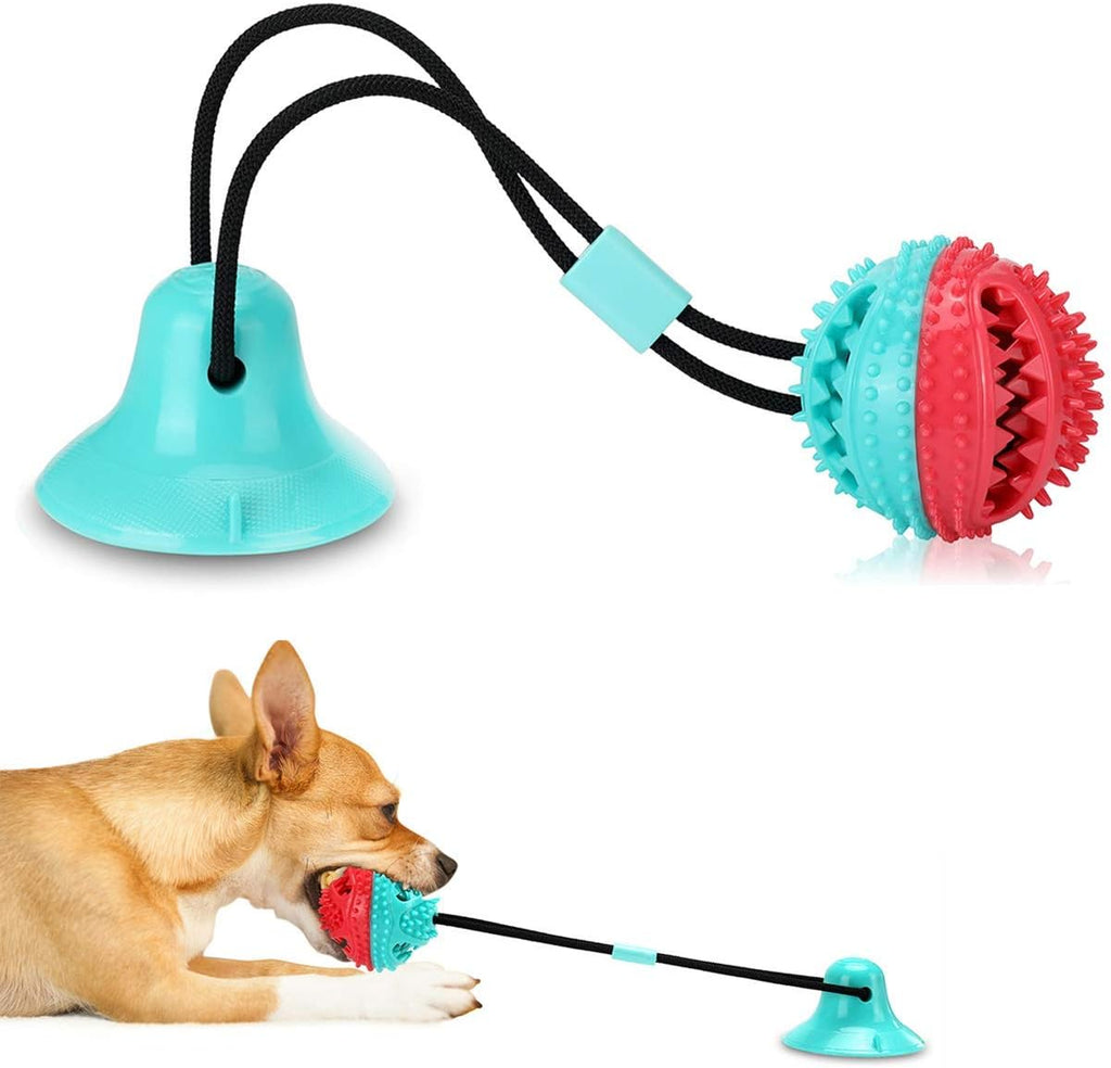 ALLRIER interactive dog suction cup chew toy front view showing blue base and red ball