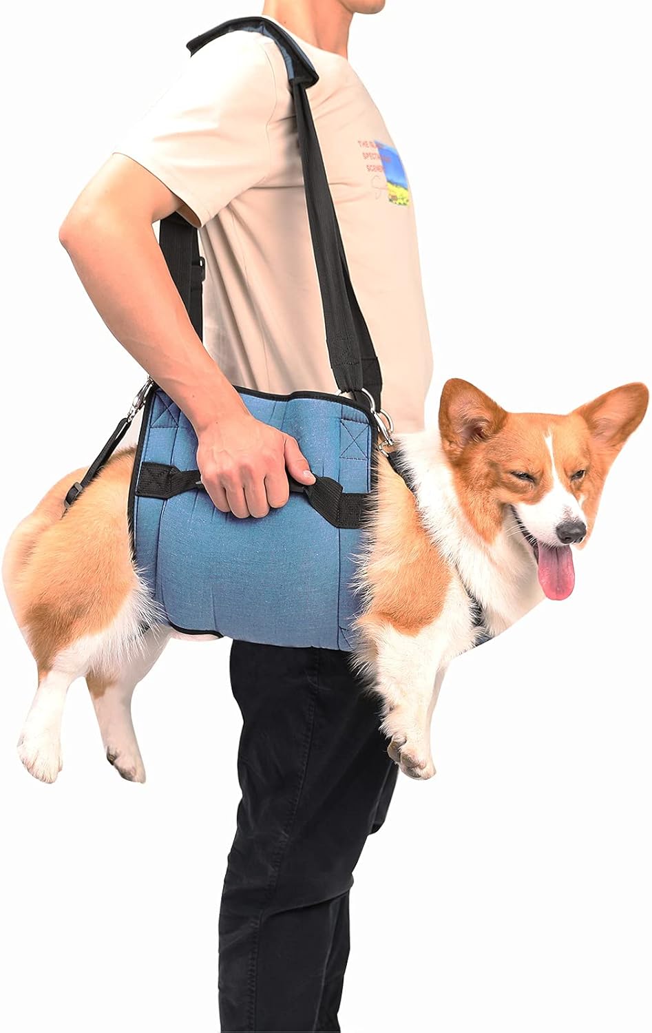 Coodeo blue dog harness rear leg support close up view
