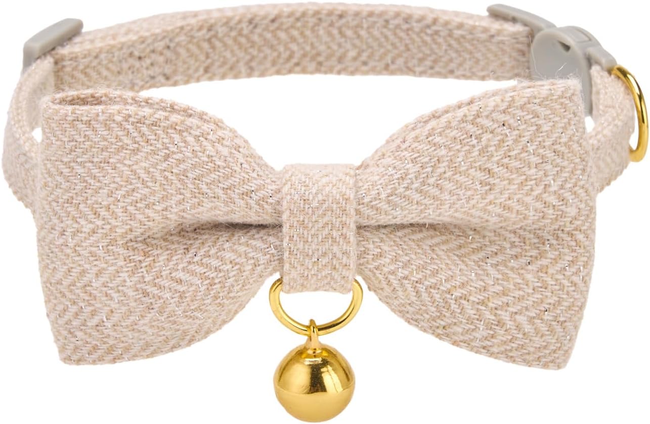 Breakaway Kitten Collar with Bow Tie and Bell Adjustable Cute Soft Corduroy Cat Collars for Small Male Cats(Blue,XS) - Image 11
