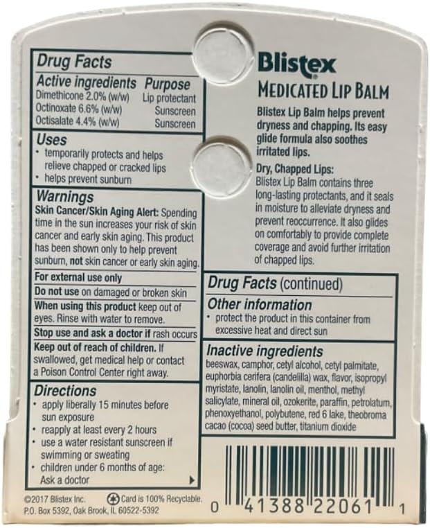 Pack of six Blistex Medicated Lip Balms displayed together for long-lasting hydration care.
