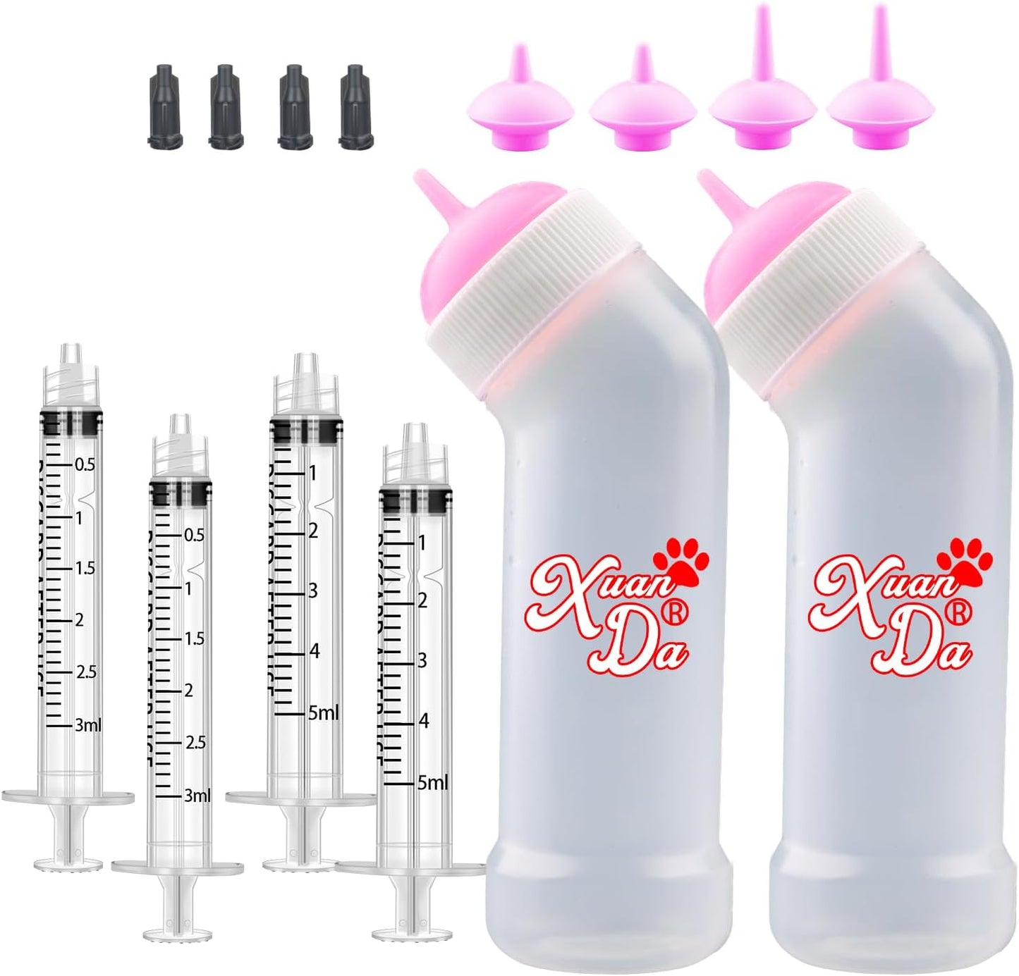 Kitten Nursing Nipple with Syringe, Wide Mouth Angled Puppy Feeding Bottles, with Ventilation Valve Resistant Tearing for Puppies, Kittens, Rabbit, Small Wildlife (M Nipple,Pink) - Image 9