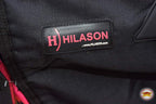 Hilason equestrian winter horse blanket side view highlighting the double buckle front closure hardware.