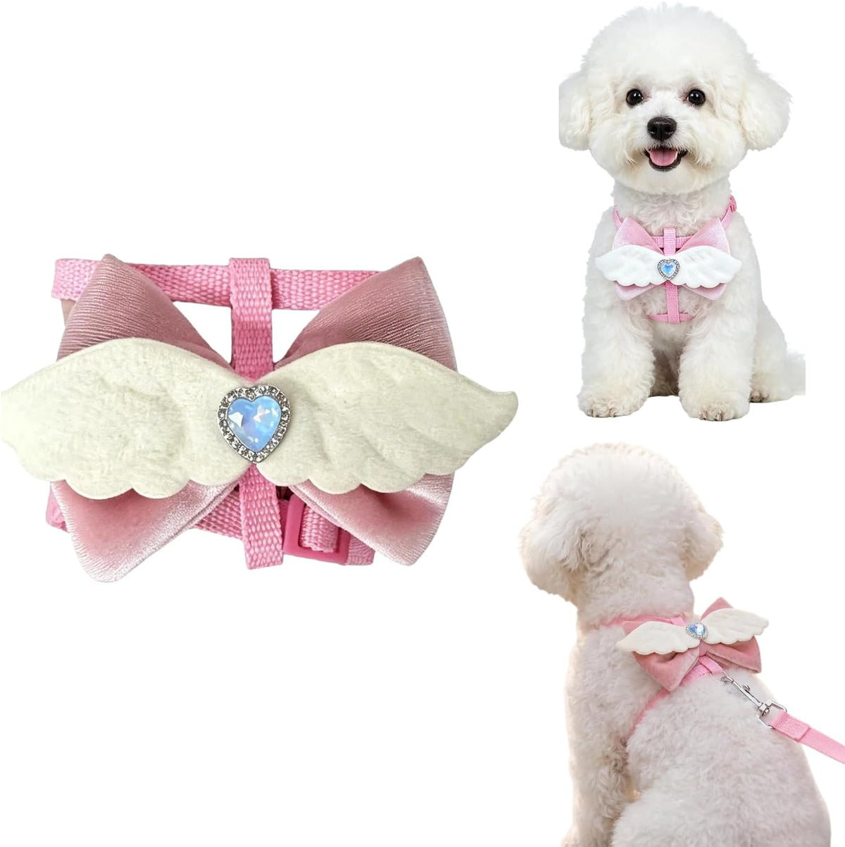 Pink Leash and Bow H-Shaped Design Harness for Small Cats Dogs, Proof Soft Adjustable Vest Easy Control Breathable Harnesses for Small Cats Dogs (M 8-15LBS) - Image 10