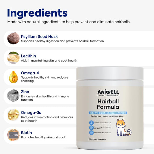 Aniwell cat hairball remedy soft chews close up showing chew texture.