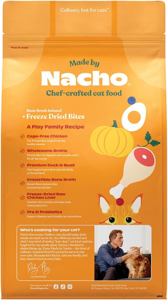 Made by Nacho high protein dry cat food chicken duck quail recipe close up