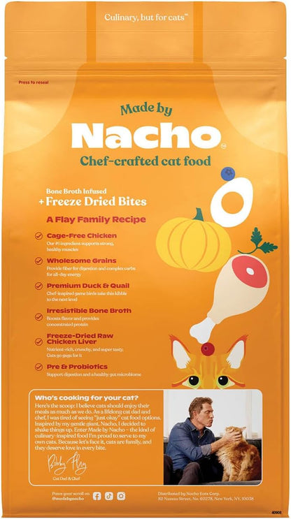 Made by Nacho high protein dry cat food chicken duck quail recipe close up