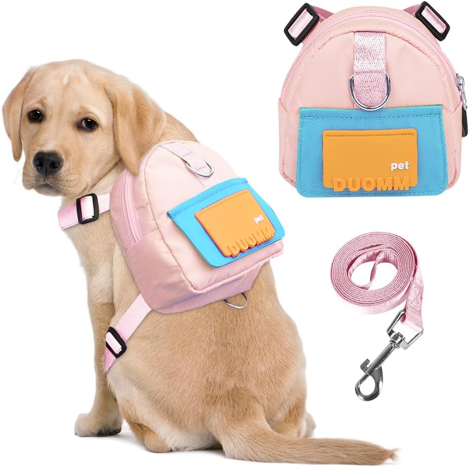 Dog Backpack Harness with Leash,Cute Pet Puppy Backpacks Bulid-in Dog Poop Bag Dispenser,Adjustable Pets Self Carrier Bag for Small Medium Dogs Travel Hiking Daily Walking(M, Green) - Image 9