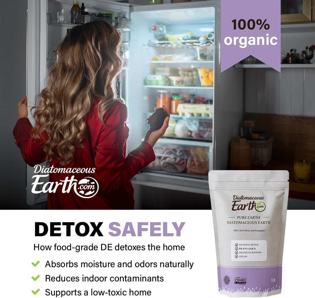 CE Diatomaceous Earth powder label details and purity information