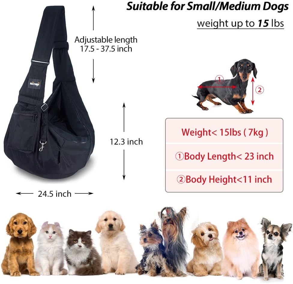 Side view of Natuya dog sling with front zipper storage pocket