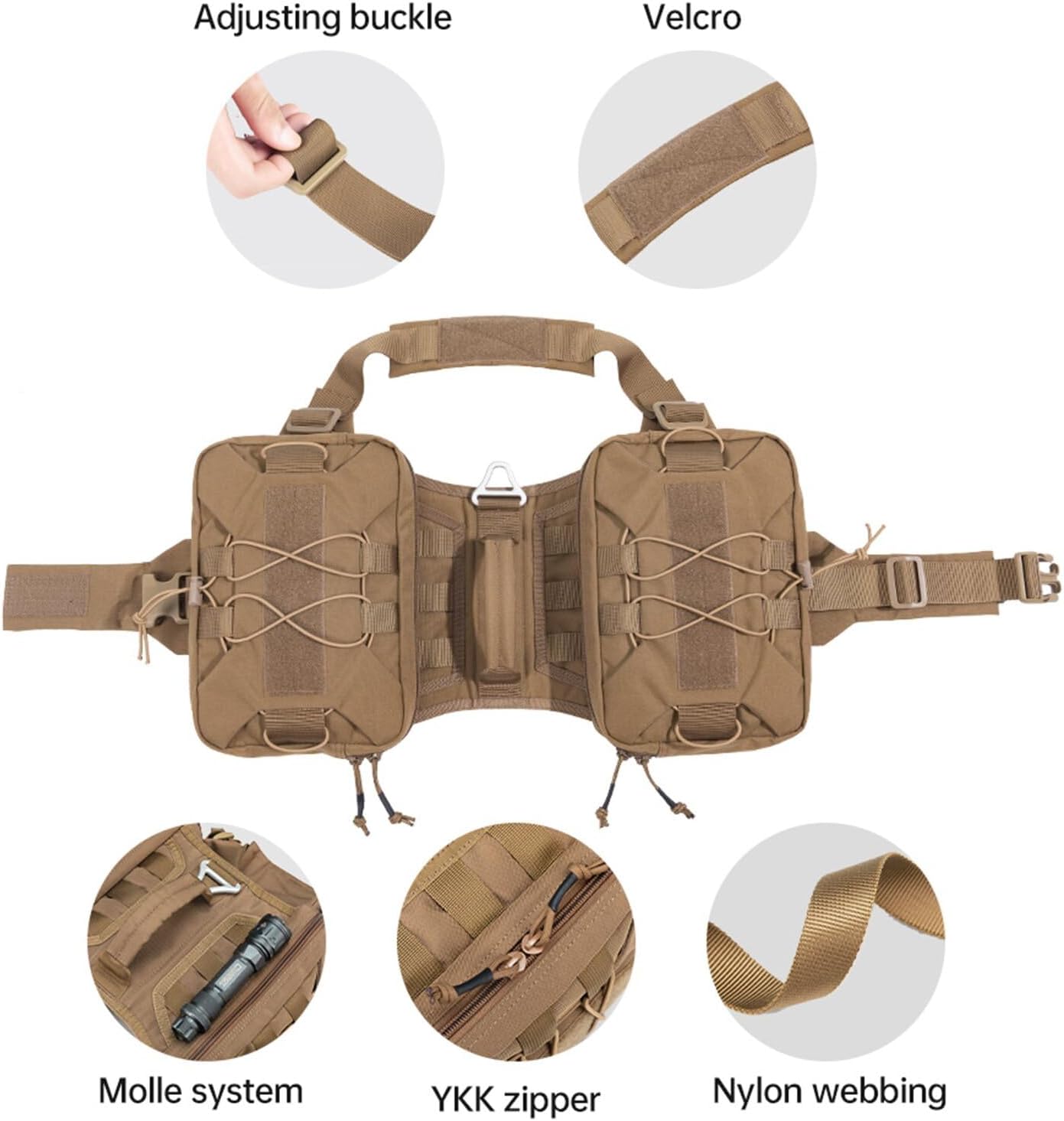 Excellent Elite Spanker dog harness close up of top grab handle and aluminum leash attachment V-ring