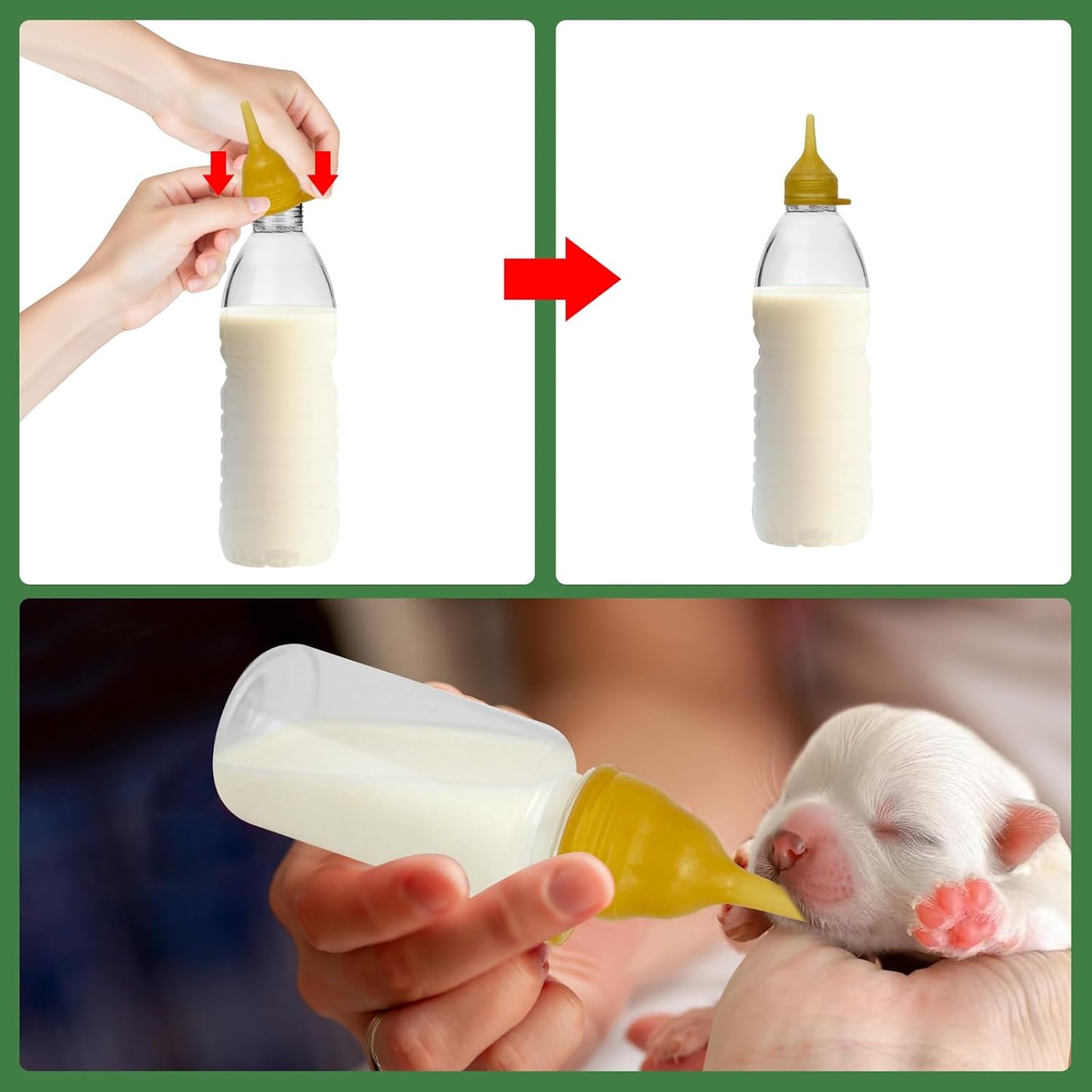 ViaGasaFamido replacement pet nursing tips showing compatibility with common plastic bottle openings