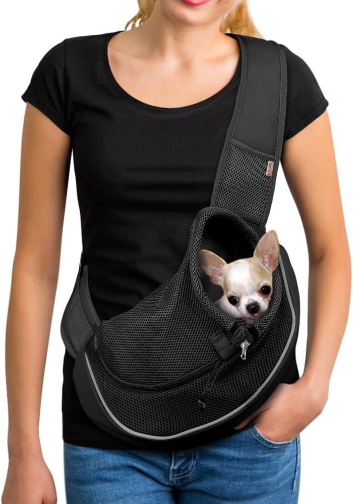 YUDODO Pet Sling Carrier for Small Dogs & Cats - Hands-Free Puppy Carrier with Safety Hook, Large Zipper Pocket, Soft Breathable Mesh, Adjustable Strap & Reflective Strip (Black 1.0 S) - Image 13