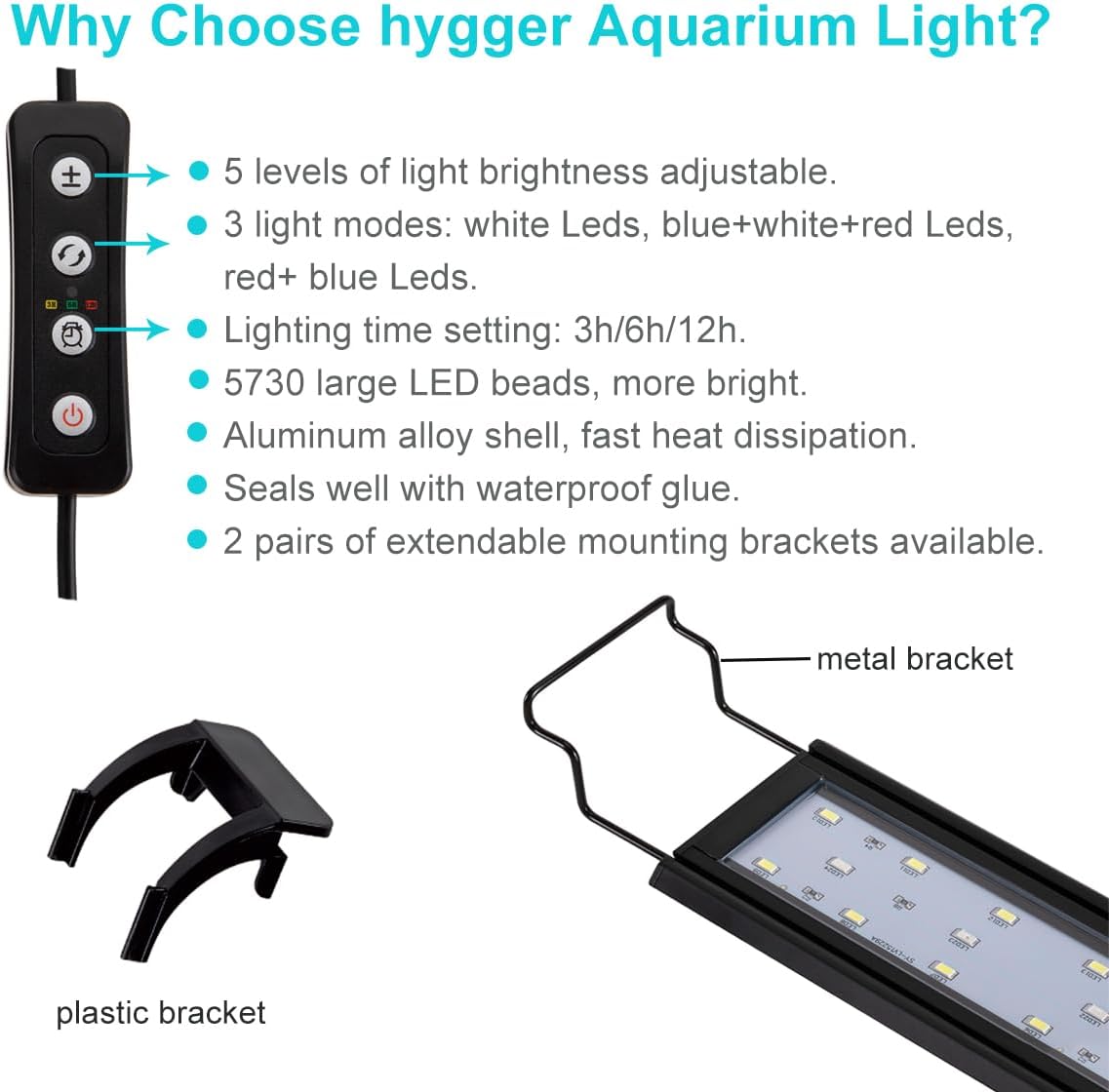 Hygger LED light showing aluminum alloy housing