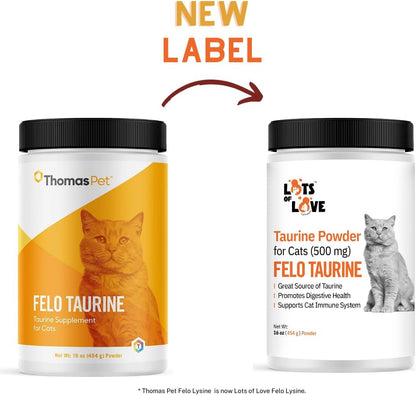 FELO Taurine supplement for cats 16 Ounce packaging showcasing essential amino acid benefits.