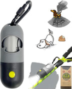 Hands free pet poop bag holder attached to a fabric dog training lead leash.
