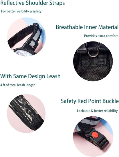 Icicecream dog backpack with leash attachment showing the heavy-duty metal D-ring construction.