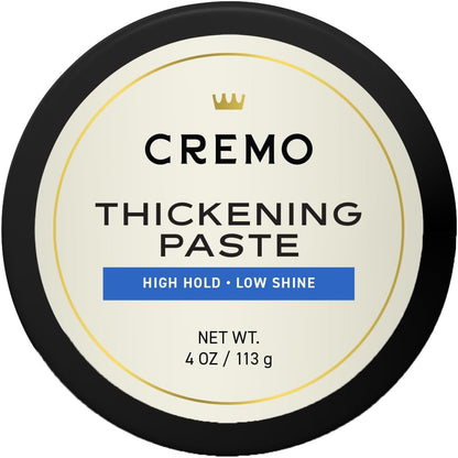 Cremo High Hold and Shine Pomade in a blue 4 ounce jar