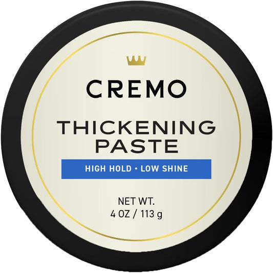Cremo High Hold and Shine Pomade in a blue 4 ounce jar