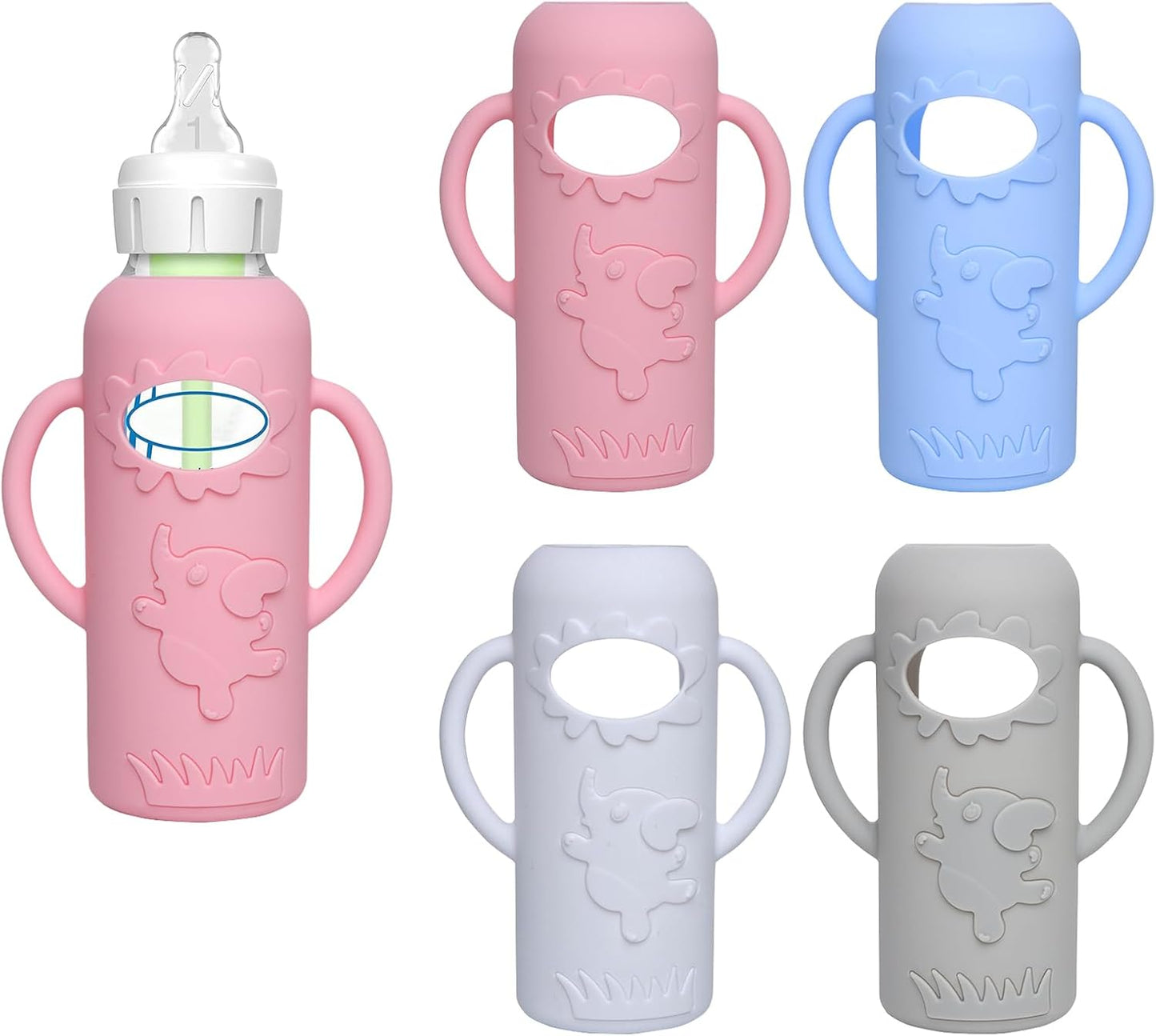 Silicone baby bottle sleeve with ergonomic handle design