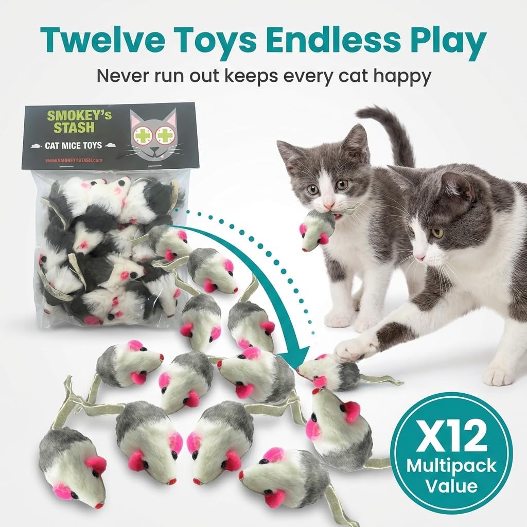 Smokey's Stash premium catnip interactive mice play set overhead view