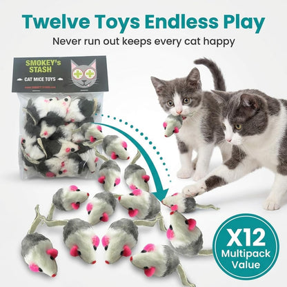 Smokey's Stash premium catnip interactive mice play set overhead view