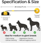 Wulwulth self-playing dog chew toy packaging details indicating compatibility with large and giant breeds.