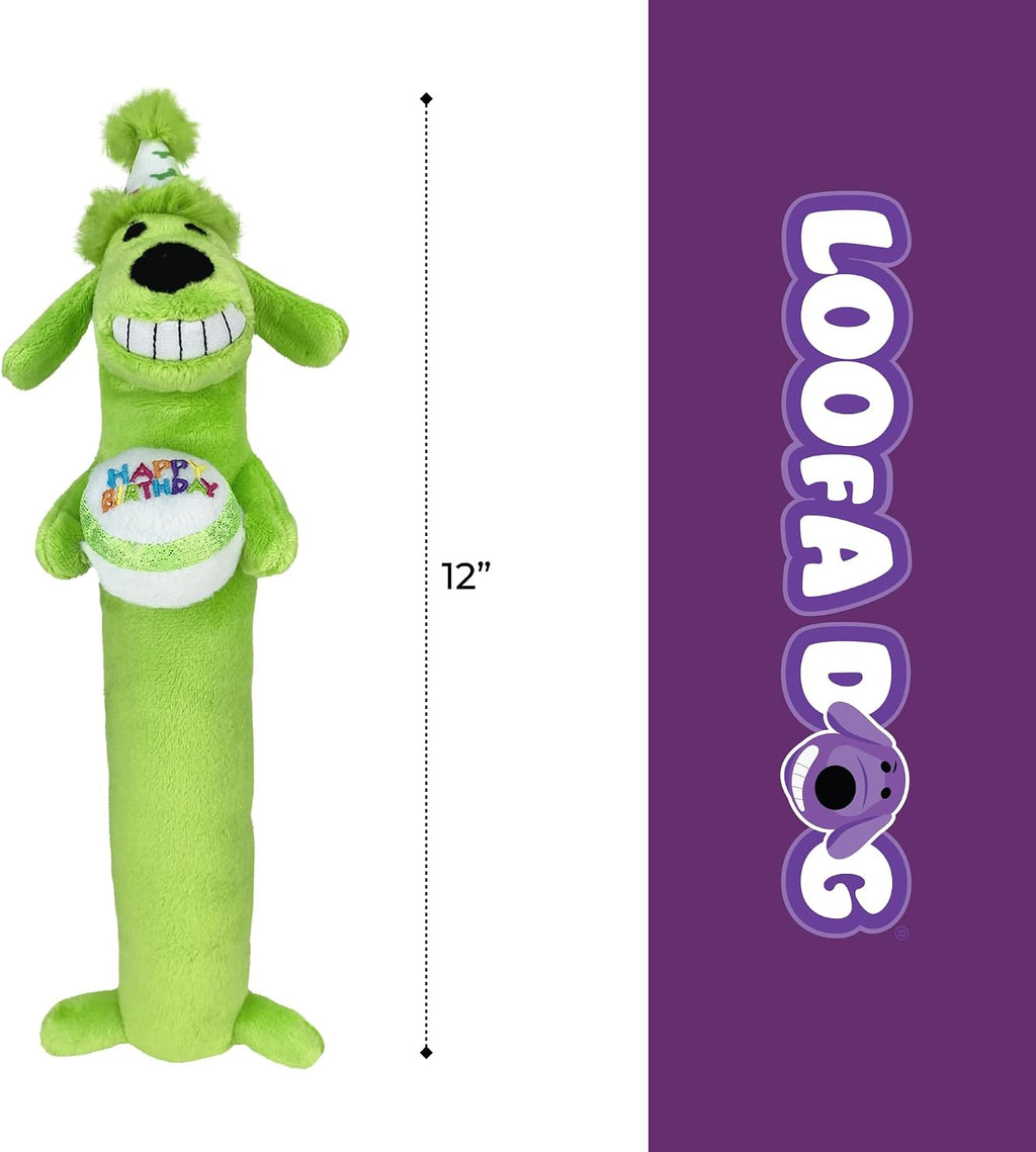 Multipet Loofa dog plush toy showing squeaker detail