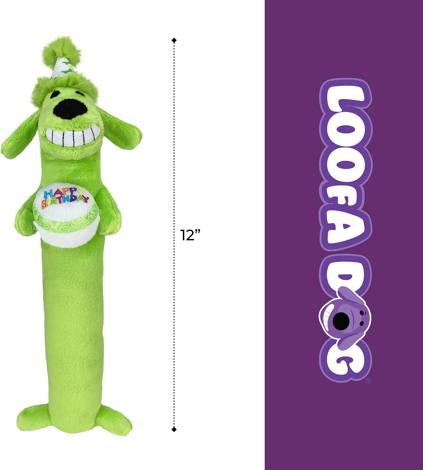 Multipet Loofa dog plush toy showing squeaker detail