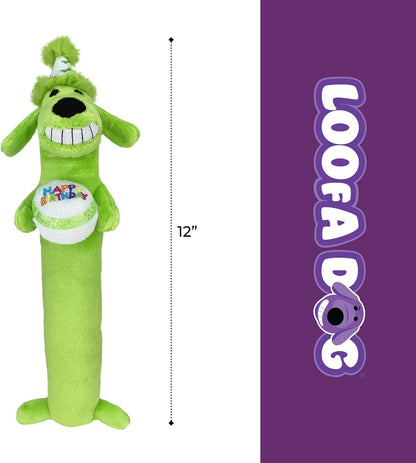 Multipet Loofa dog plush toy showing squeaker detail