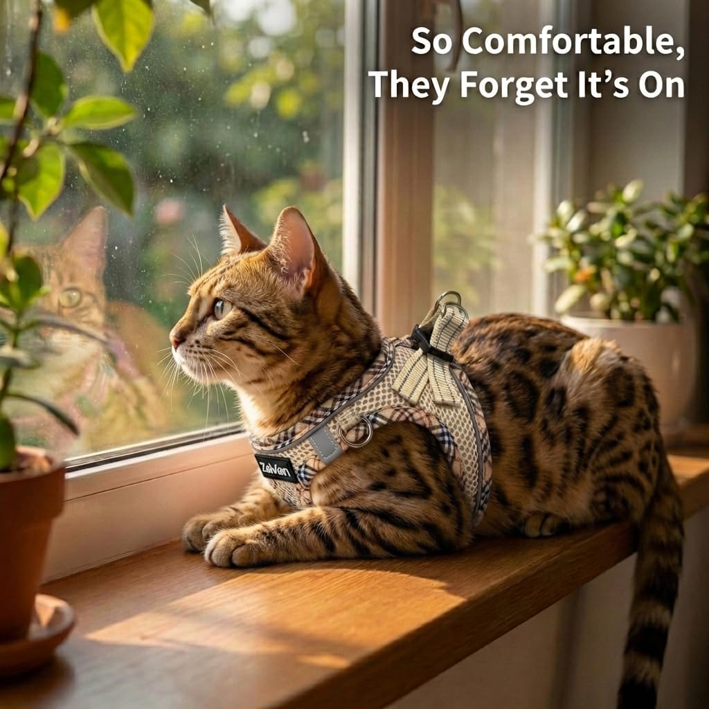 Escape Proof Cat Harness and Leash, Adjustable Vest, Beige, S | Soft Reflective Mesh with Dual D-Rings, Step-In Fit, Quick Buckle and 5 ft Leash for Outdoor Walks, Training and Vet Visits - Image 9