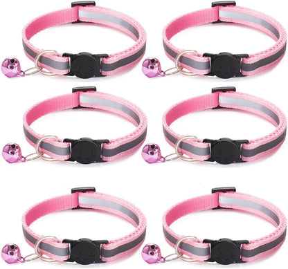 Packaging view of the imported six count reflective cat collar set for Indian pet owners