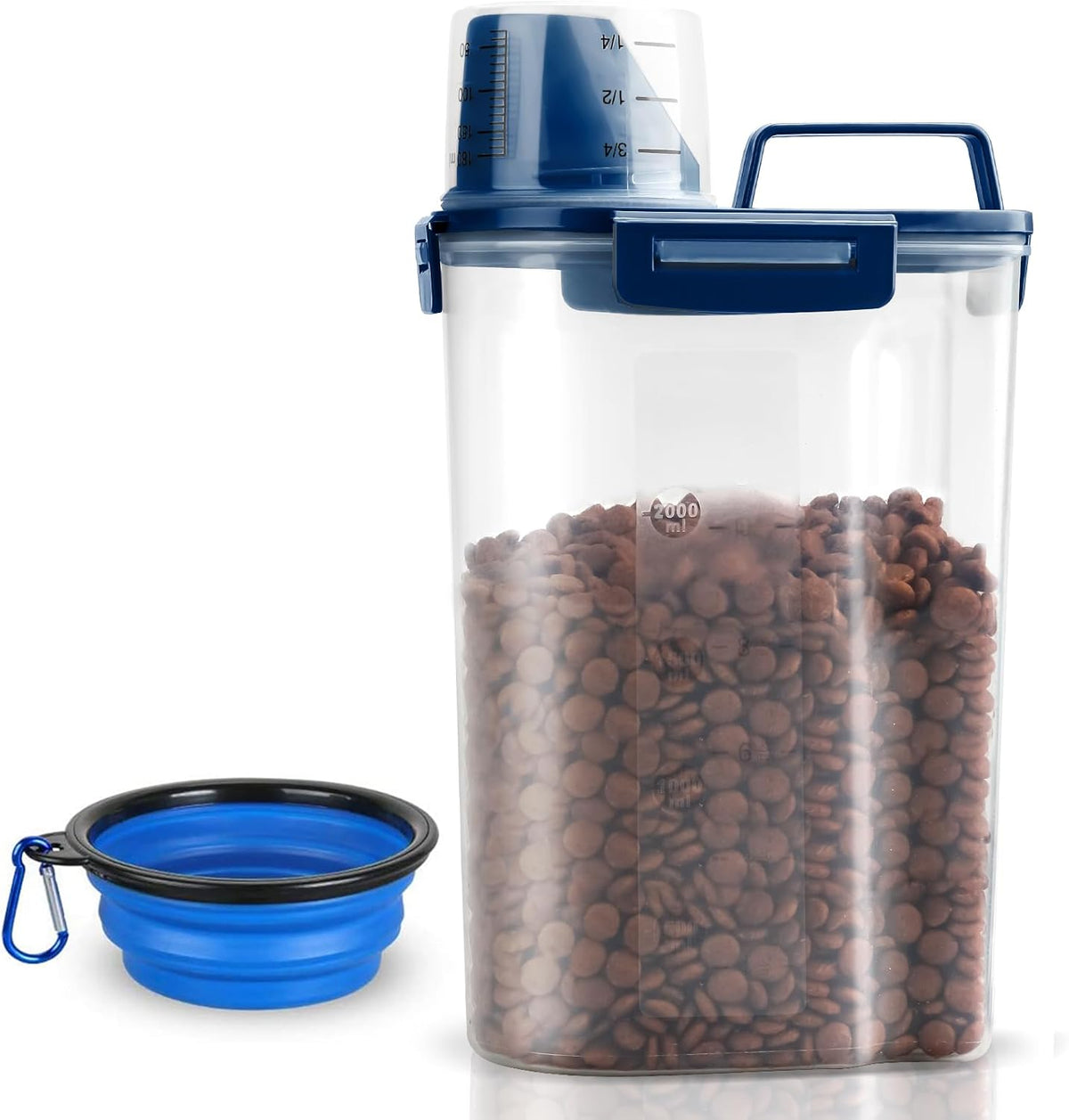 TIOVERY Dog Food Storage Container, 5-7 Lbs Airtight Pet Food Container, Cat food Container Dispenser with Portable Handle, Pouring Spout and a Collapsible bowl for Dogs Cats Navy Blue/6Qt - Image 11
